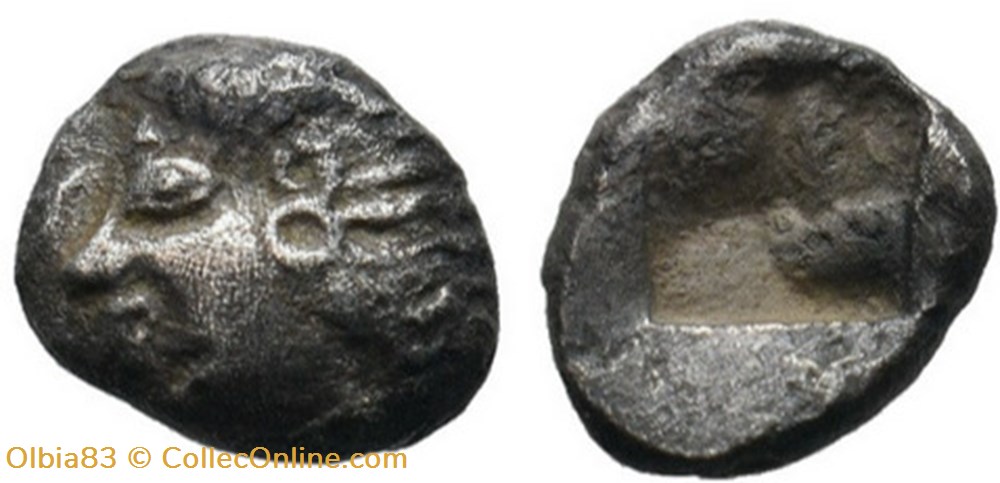 Colophon / Dioblole / Tête à gauche - Carré creux monnaies antiques grecques colophon dioblole tete a gauche carre creux