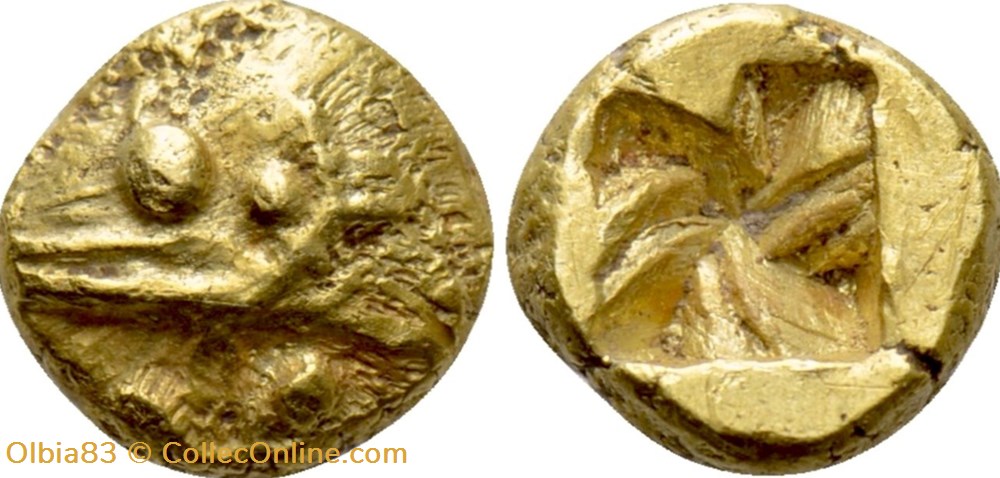 *Cyzique / 1/24 eme statère / Tête de thon à gauche - Carré creux monnaies antiques grecques cyzique 1 24 eme statere tete de thon a gauche carre creux