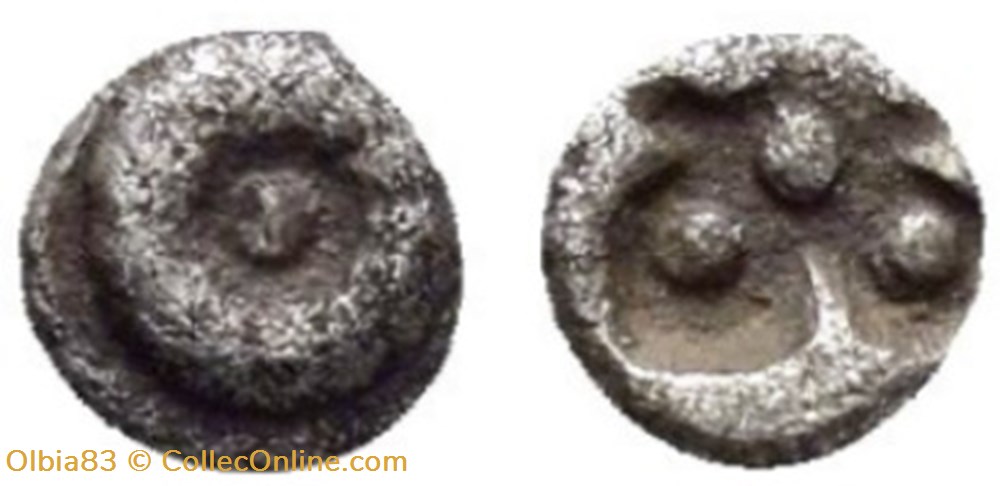 M-Erythrée / Hémitartemorion / Rosette - Cruciforme en creux avec 5 Globules. monnaies antiques grecques m erythree hemitartemorion rosette cruciforme en creux avec 5 globules