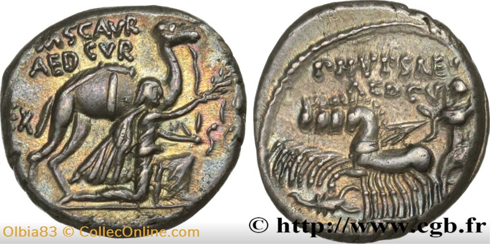 Rome / Denier - AEMILIA / Le Roi Aretas agenouillé - Jupiter dans un quadrige. monnaies rome denier aemilia le roi aretas agenouille jupiter dans un quadrige