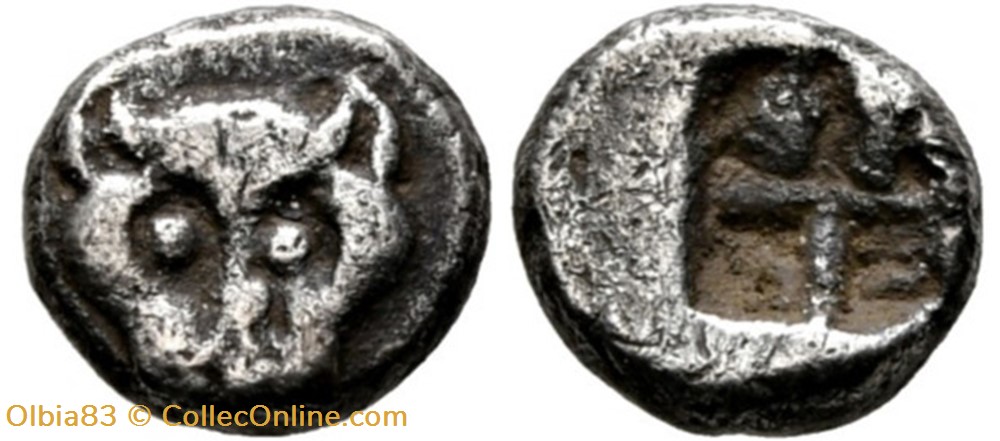 M-Asie Mineure / Obole / Tête de panthère - Carré creux. monnaies antiques grecques m asie mineure obole tete de panthere carre creux