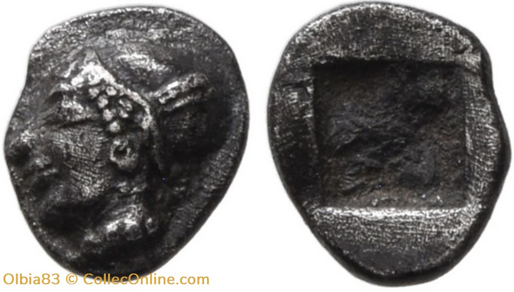 Phocée-Hemitetartemorion-Tête de femme portant un sakkos à gauche / Carré creux. monnaies antiques grecques phocee hemitetartemorion tete de femme portant un sakkos a gauche carre creux