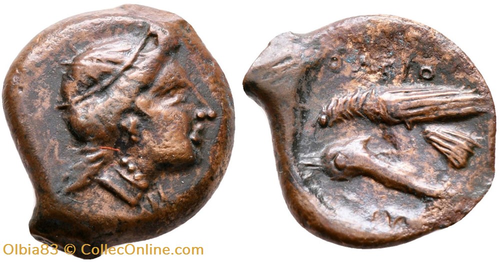 Sarmatie / Olbia / Unité / Tête de Demeter - Aigle et Dauphin. monnaies antiques grecques sarmatie olbia unite tete de demeter aigle et dauphin