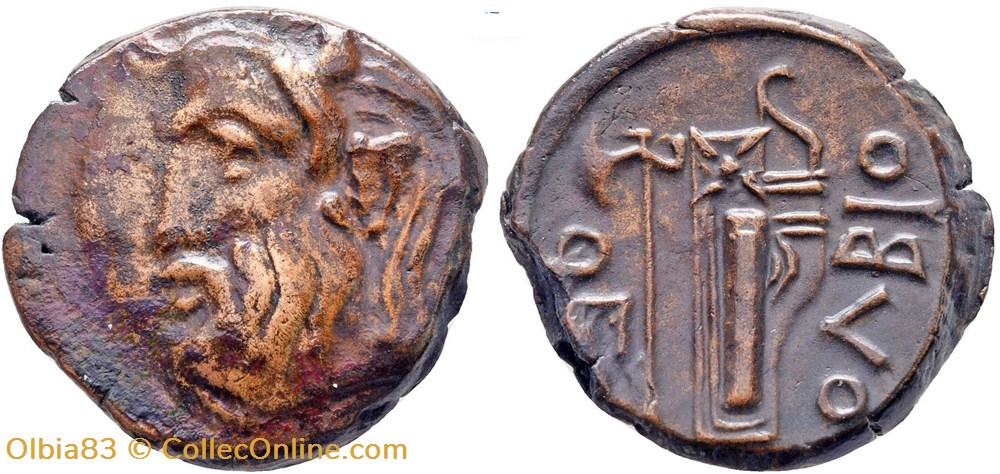 monnaies antiques grecques sarmatie olbia unite tete barbue hache et arc dans son goryte