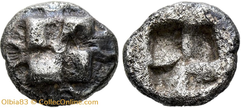 Ionie / Incertaine / Diobole / Croix swastika - Carré creux. monnaies antiques grecques ionie incertaine diobole croix swastika carre creux
