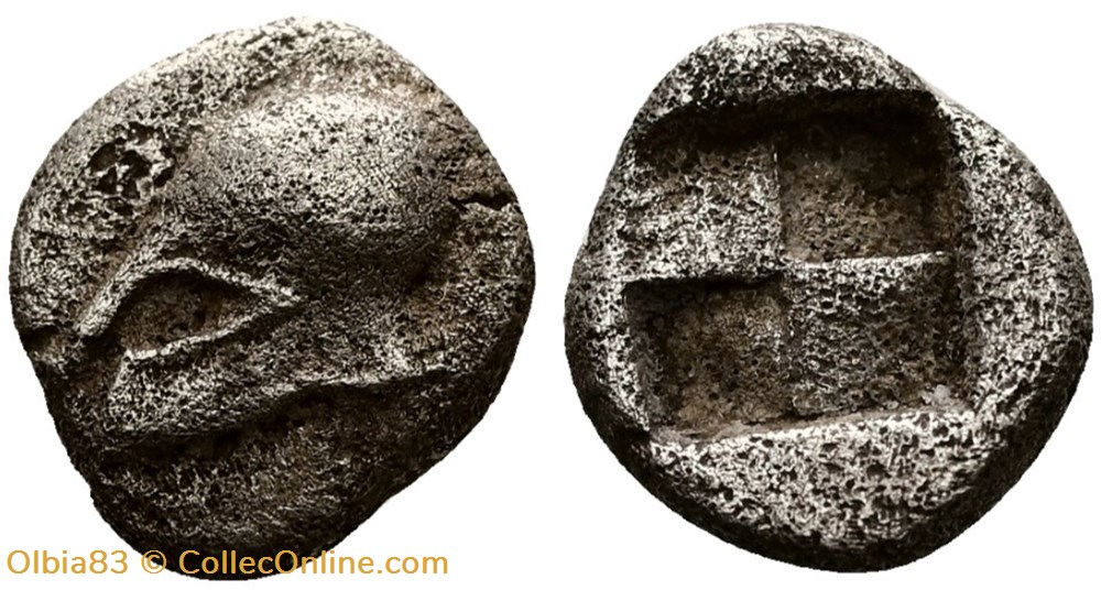 M Néandria / Obole / Casque à gauche - Carré creux. monnaies antiques grecques m neandria obole casque a gauche carre creux