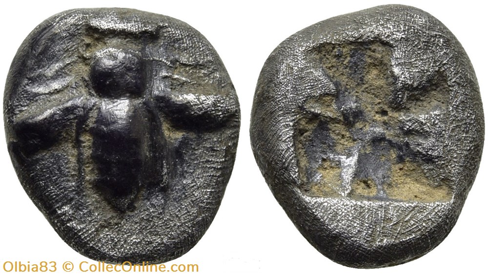 Ionie-Ephése-Obole-Abeille / Carré creux. monnaies antiques grecques ionie ephese obole abeille carre creux