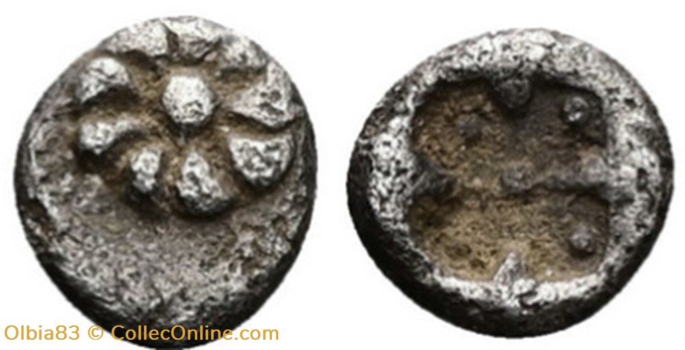 M-Erythrée - Hemitetartemorion / Rosette - Cruciforme en creux avec 5 Globules. monnaies antiques grecques m erythree hemitetartemorion rosette cruciforme en creux avec 5 globules