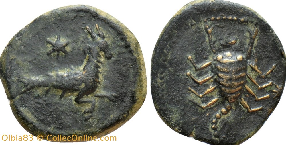 Chypre / Pseudo-autonomie - Auguste / Capricorne et Scorpion monnaies antiques grecques chypre pseudo autonomie auguste capricorne et scorpion