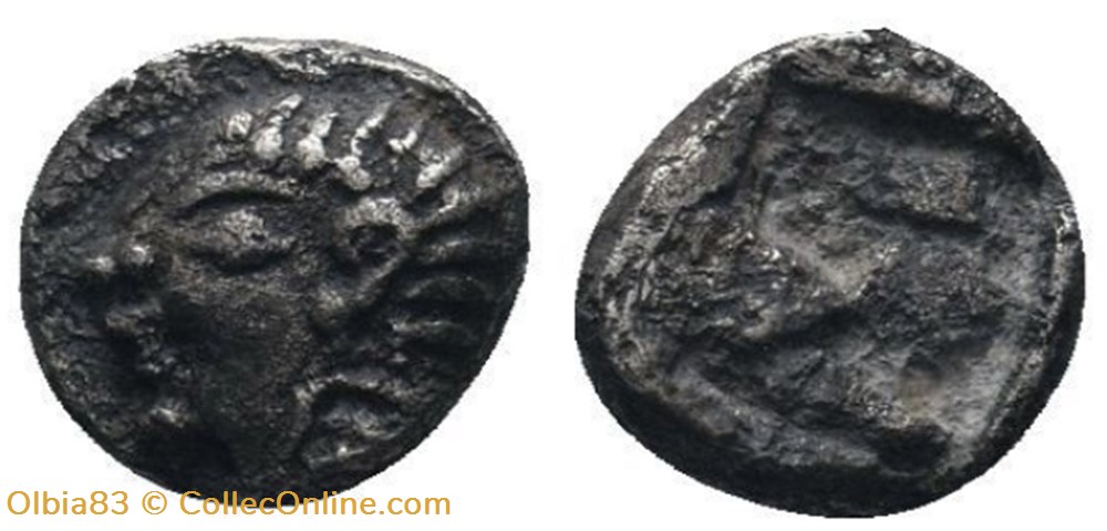 monnaies antiques grecques m colophon tetartemorion tete apollon a gauche carre creux