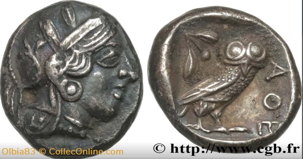 M Athènes / Drachme / Tête d'Athéna à droite - Chouette debout de face. monnaies antiques grecques m athenes drachme tete athena a droite chouette debout de face