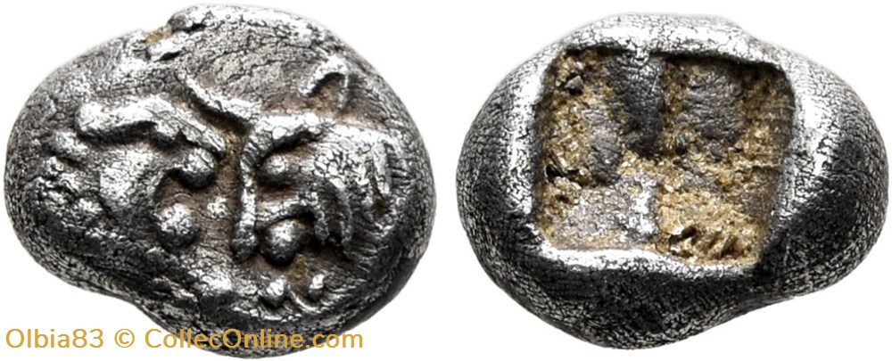 monnaies antiques grecques royaume de lydie vingt quatrieme de statere protomes de taureau et de lion affrontes