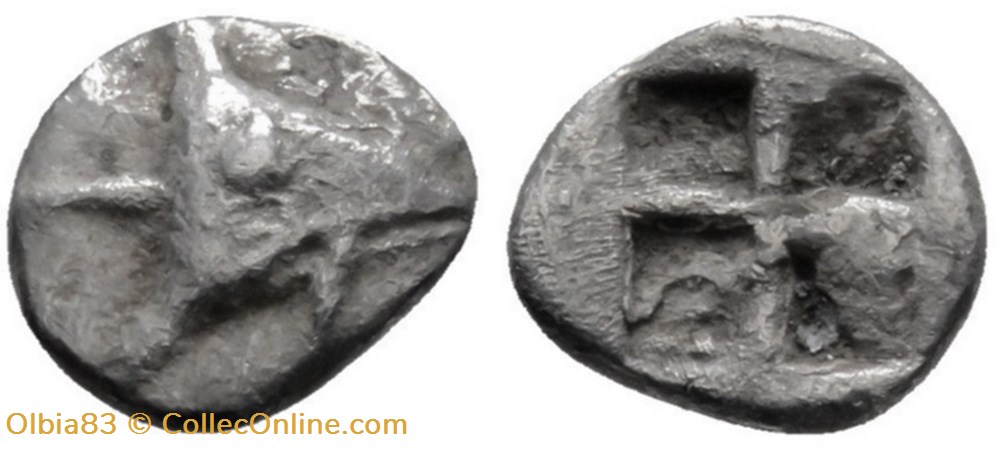 Cyzique / Hemiobole / Tête de thon à droite - Carré creux monnaies antiques grecques cyzique hemiobole tete de thon a droite carre creux