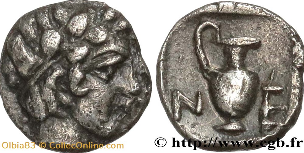 monnaies antiques grecques m neandria hemiobole tete lauree d apollon oenochoe n e