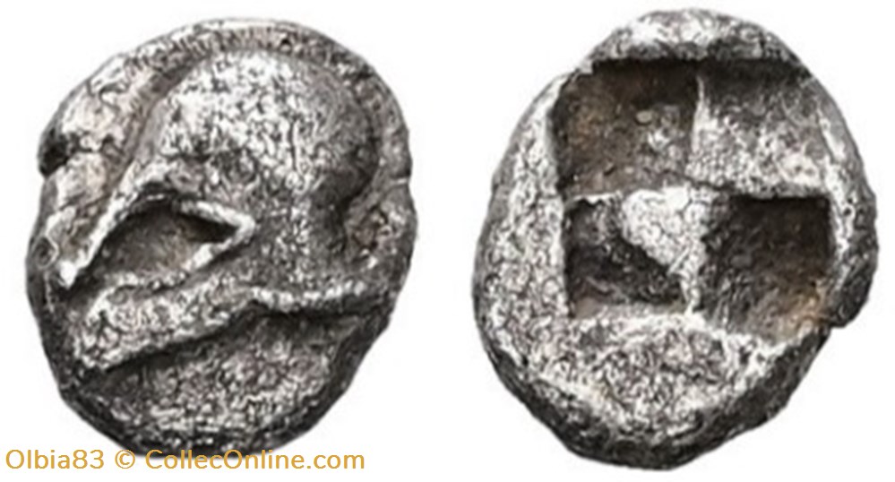 M-Néandria / Hémiobole / Casque à gauche - Carré creux. monnaies antiques grecques m neandria hemiobole casque a gauche carre creux