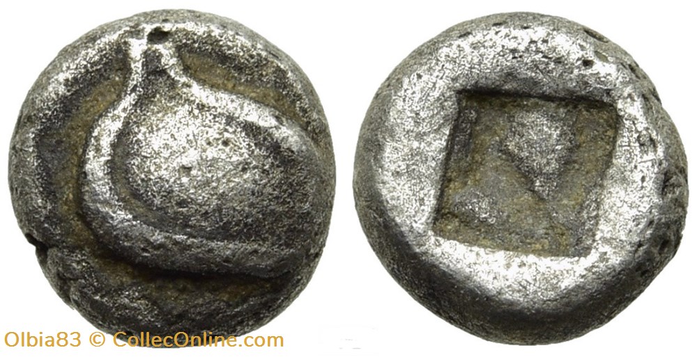 Ionie / Incertaine / Tetartemorion / Œil humain - Carré creux. monnaies antiques grecques ionie incertaine tetartemorion il humain carre creux