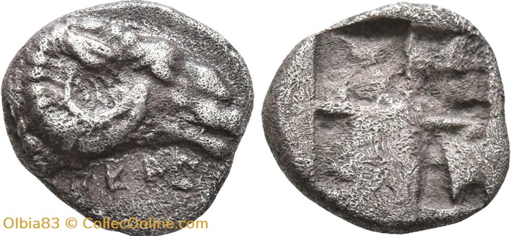 *Cebren / Diobole / Tête de Bélier à droite - Carré creux. monnaies antiques grecques cebren diobole tete de belier a droite carre creux