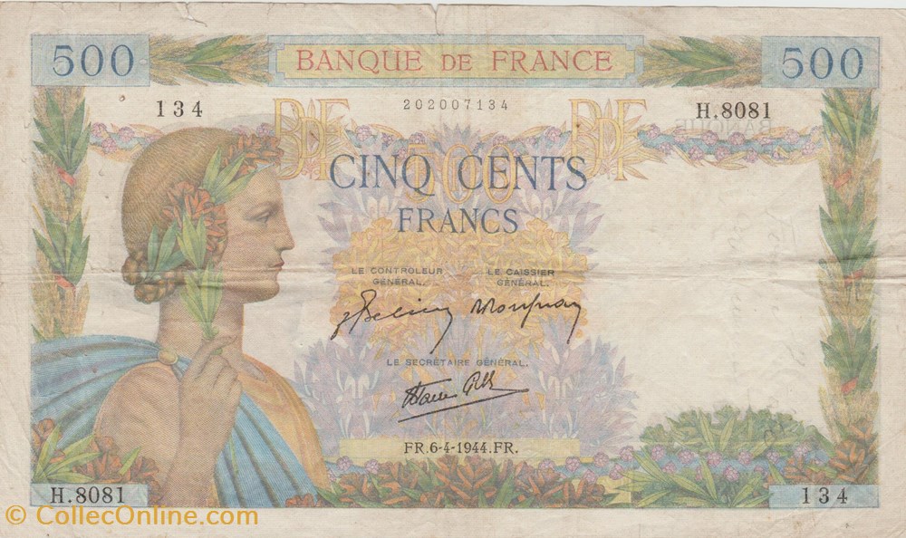 billets europe france billet 500 francs la paix 6 4 1944 date rare
