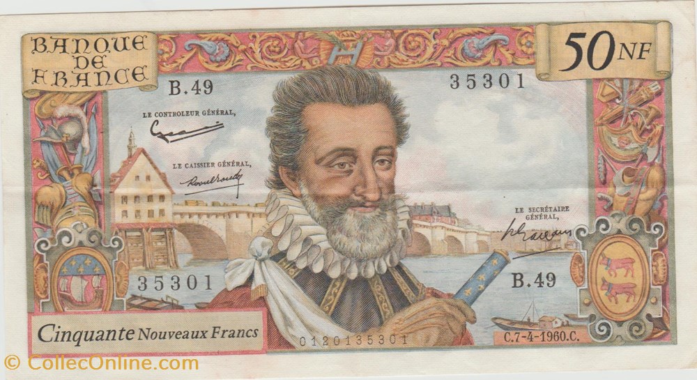 billets europe france billet 50n francs henri iv sup spl