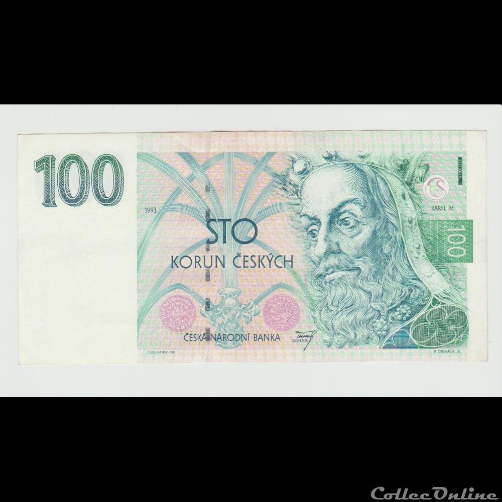billet europe 100 korun 5 rep tcheque 1993
