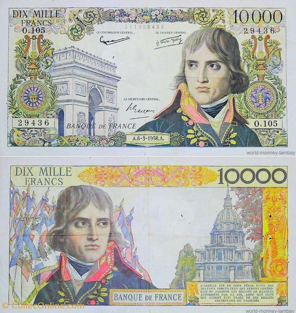 billets europe france billet 10 000 francs bonaparte 1958