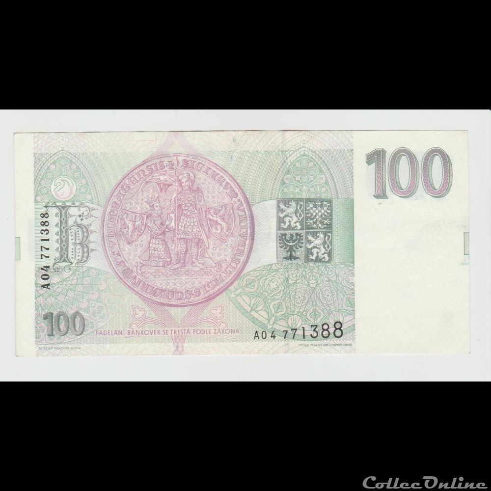billet europe 100 korun 5 rep tcheque 1993