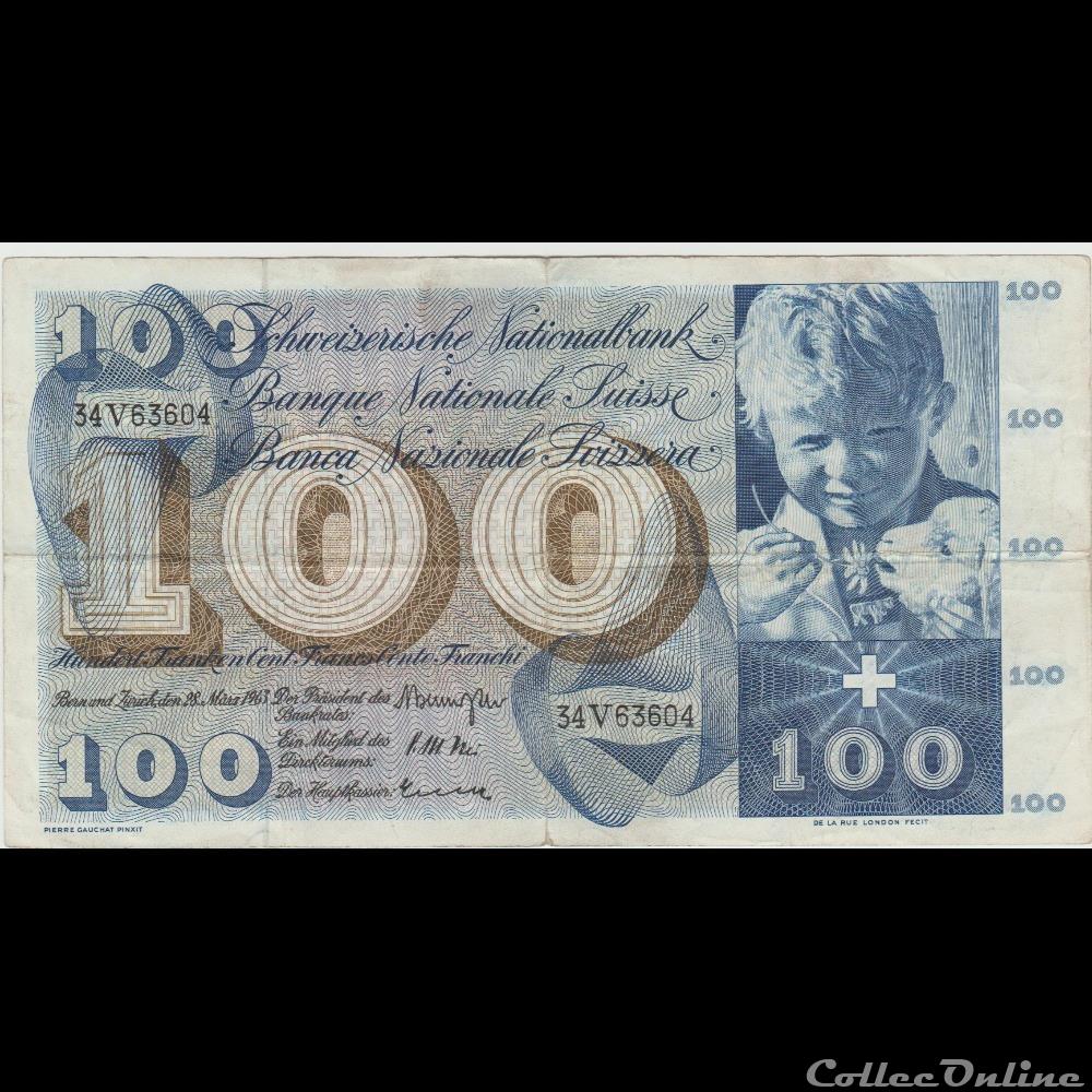 billet europe 100 franc 49 suisse 1963