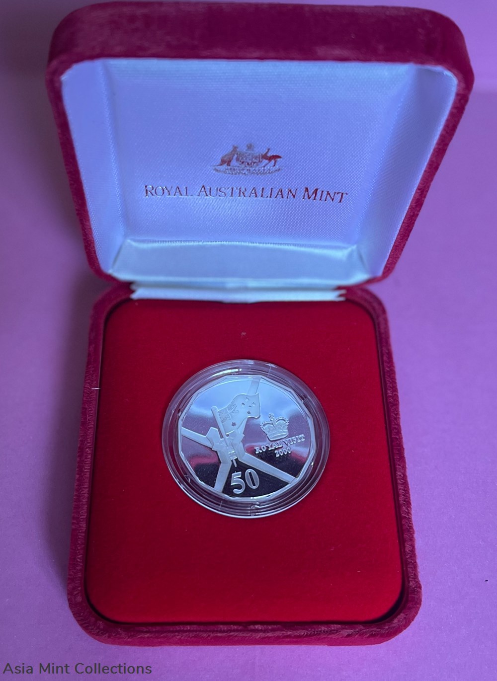 2000 - Royal Australian Mint Royal Visit 50 Cent Fine Silver Proof COA 2 coins ingots bullion coin 2000 royal australian mint royal visit 50 cent fine silver proof coa