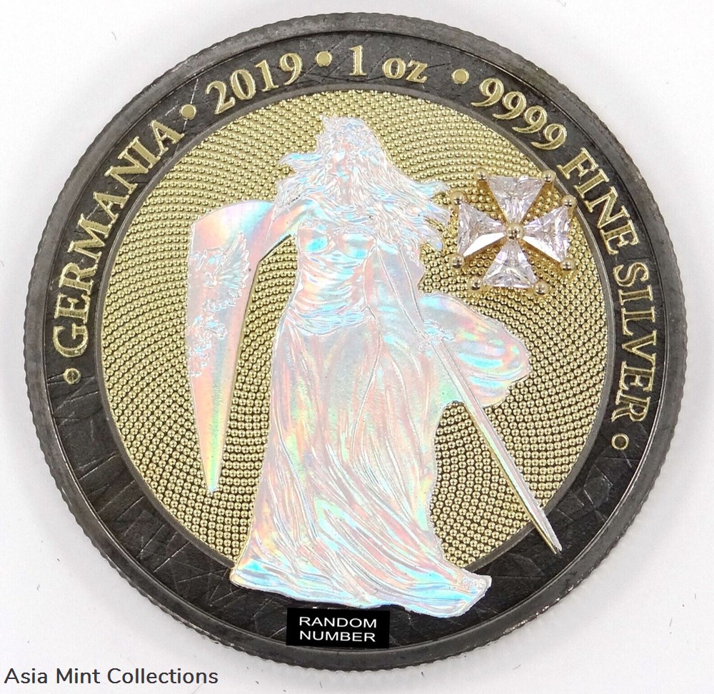 2019 - 1 Oz Silver Coin 5 Mark Germania - Ruthenium Holo Crystal Cross coins ingots bullion 2019 1 oz silver coin 5 mark germania ruthenium holo crystal cross