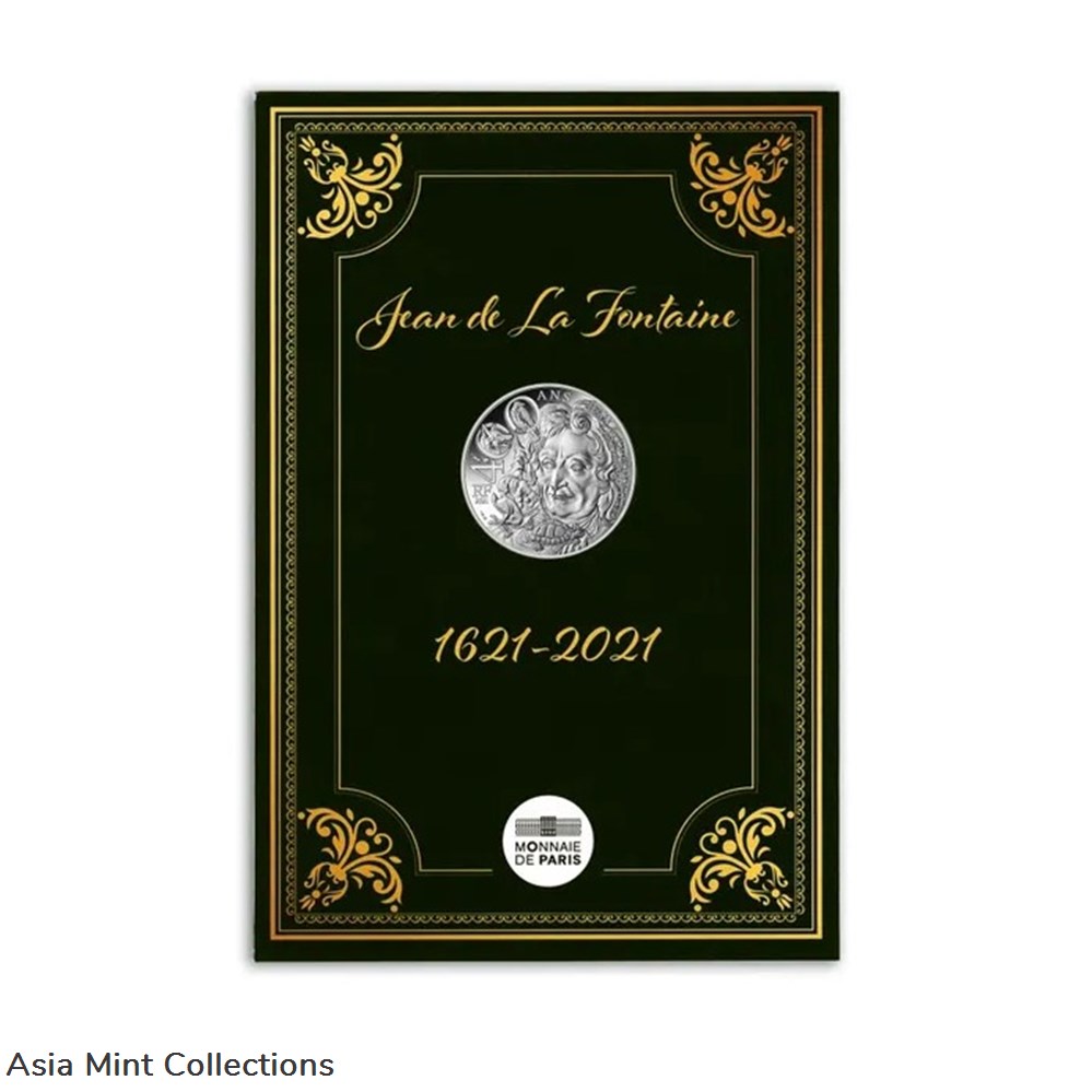 2021 - CURRENCY OF € 10 MONEY - 400 YEARS OF JEAN DE LA FONTAINE 3 coins ingots bullion silver coin 2021 currency of 10 money 400 years of jean de la fontaine