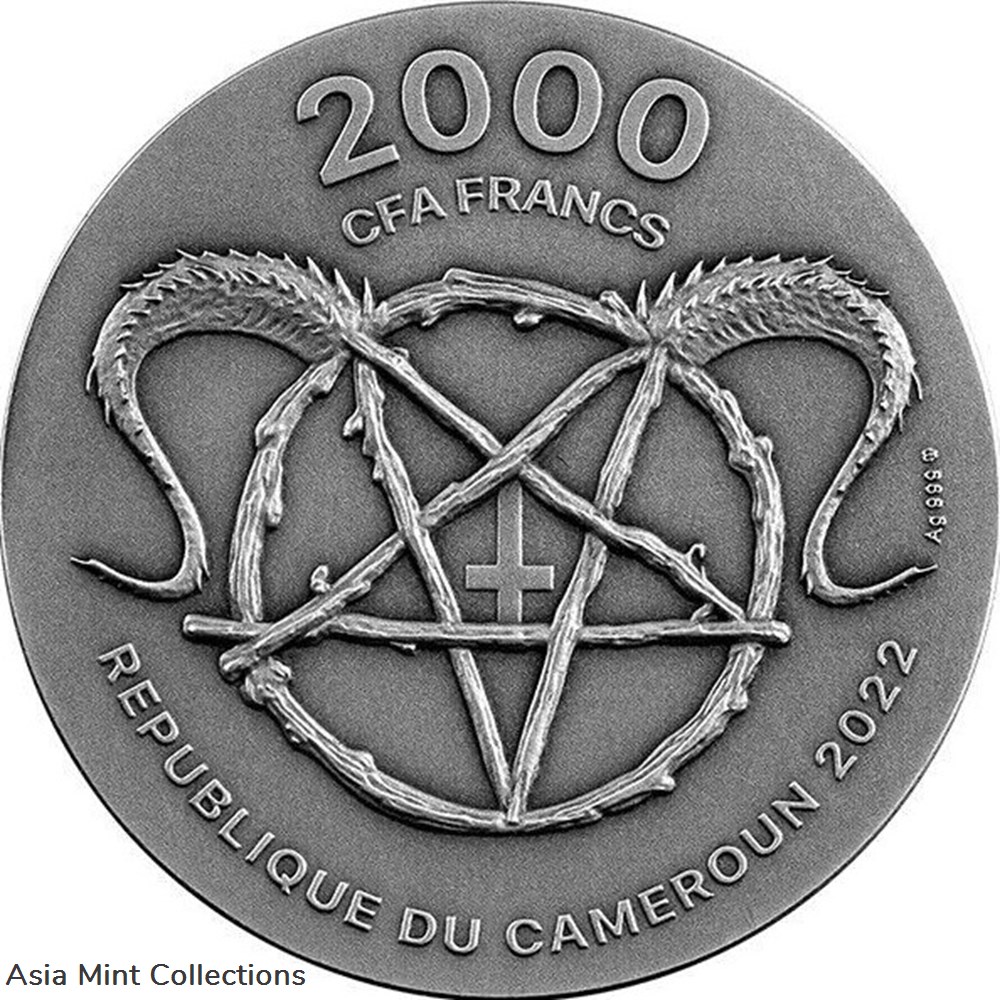 2022 - Mephistopheles Devils and Demons 2 oz Antique finish Silver Coin Cameroon 2 coins ingots bullion 2022 mephistopheles devils and demons 2 oz antique finish silver coin cameroon