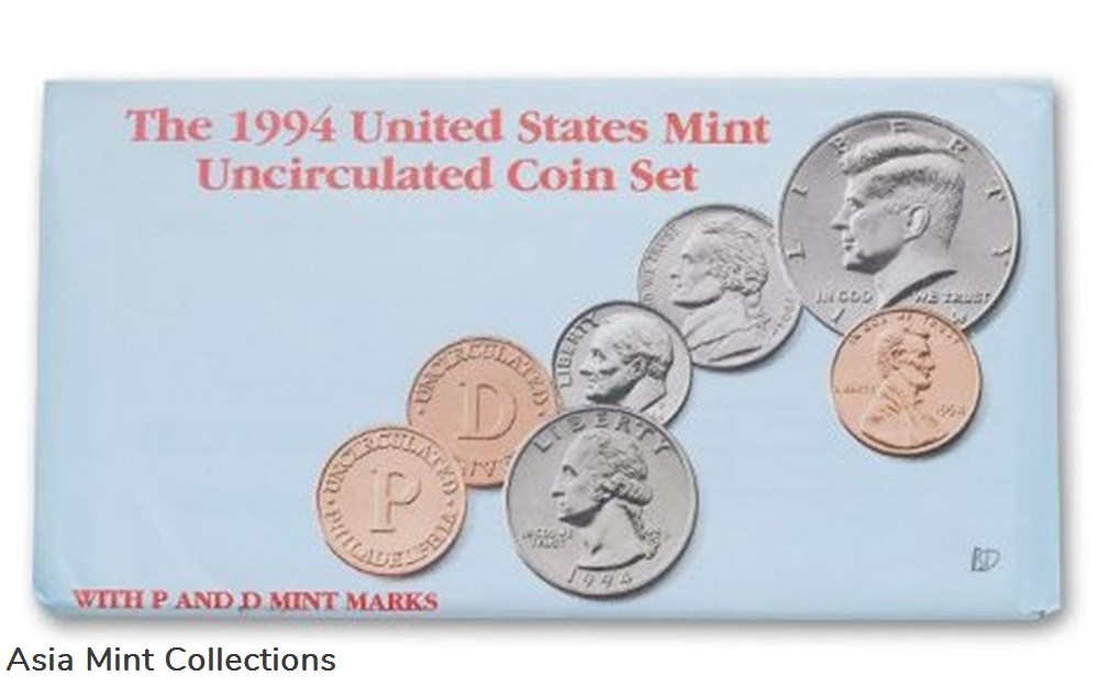 1994 - U.S. Mint Uncirculated Coin Set with D and P Mint Marks 3 coins world united states 1994 u s mint uncirculated coin set with d and p mint marks