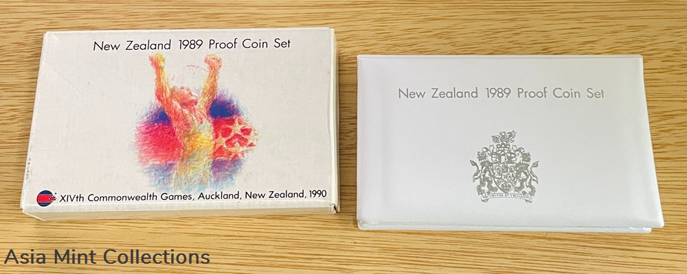 1989 - 5 COIN PROOF YEAR SET WITH SILVER $1 - complete 3 coins world new zealand 1989 5 coin proof year set with silver 1 complete