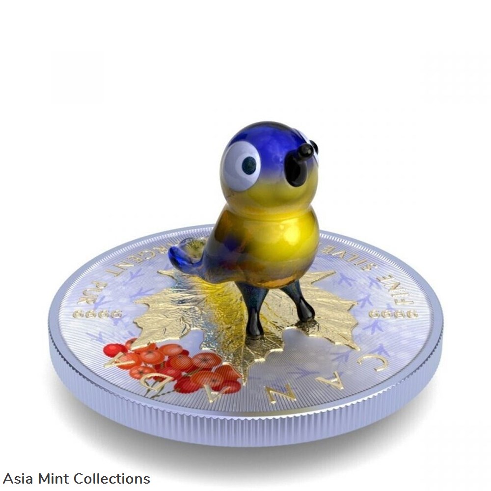2022 - 1 Oz Silver Coin $5 Canada Maple Leaf Murano Glass Series - Tit Bird coins ingots bullion 2022 1 oz silver coin 5 canada maple leaf murano glass series tit bird