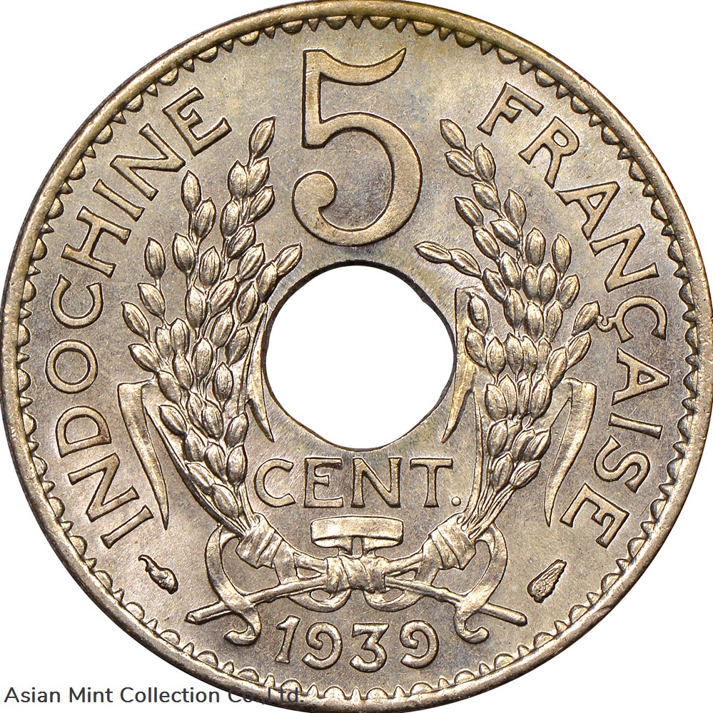 coins colonial colonies 1939 french indochina coin 5 cents indochine francaise
