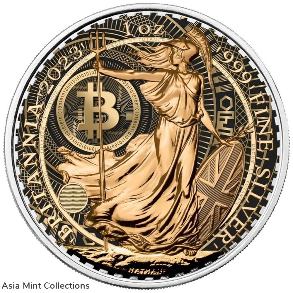 2023 - Britannia Bitcoin Classic Design 1oz 999 Silver COLOR EDITION coins ingots bullion 2023 britannia bitcoin classic design 1oz 999 silver color edition