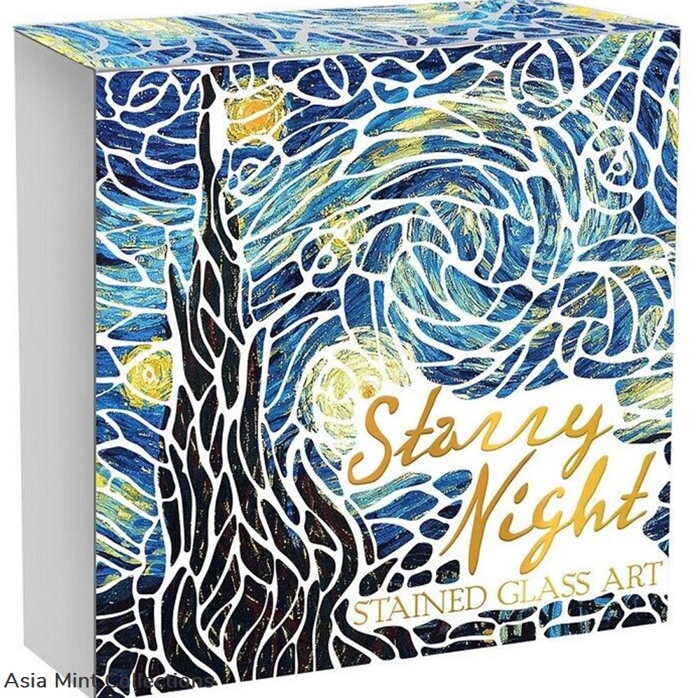 2022 - Starry Night Vincent Van Gogh Stained Glass Art 2 oz Silver Coin Ghana 5 coins ingots bullion 2022 starry night vincent van gogh stained glass art 2 oz silver coin ghana