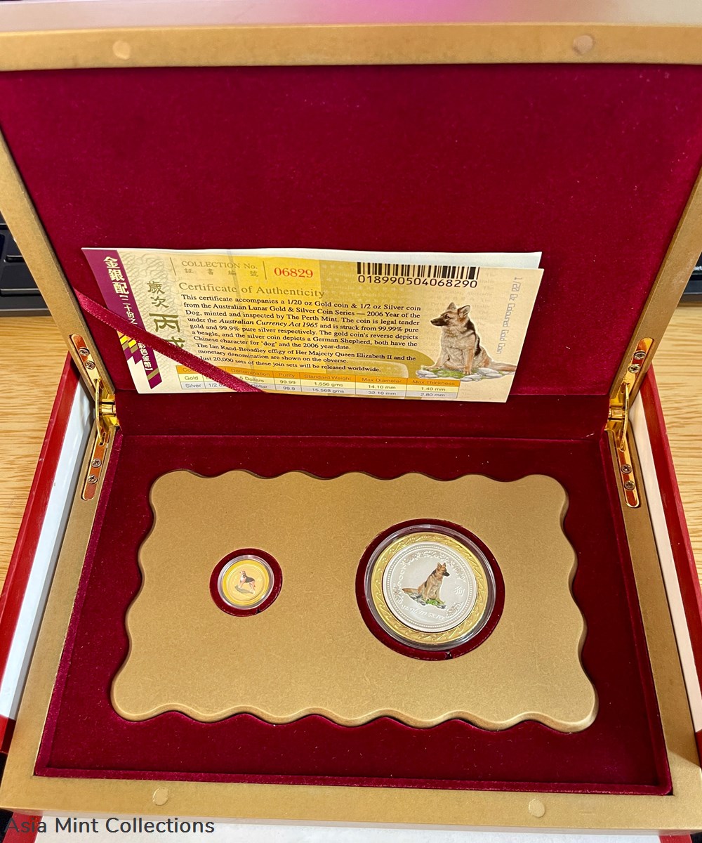 coins ingots bullion coin 2006 australia lunar dog coloured gold and silver set