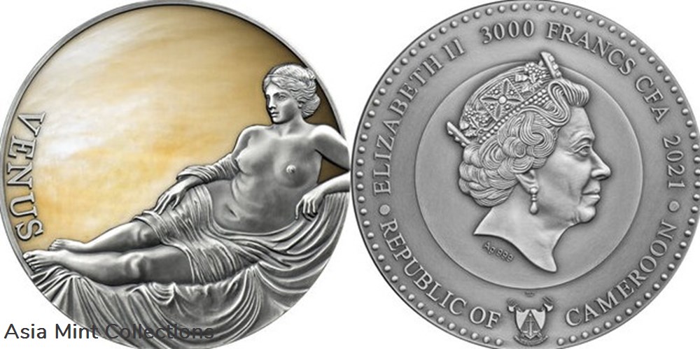 2021 - Venus Planets and Gods 3 oz Antique finish Silver Coin CFA Cameroon coins ingots bullion 2021 venus planets and gods 3 oz antique finish silver coin cfa cameroon