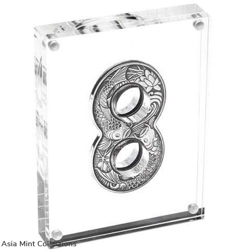 2019 Figure Eight Koi Fish - 2oz Silver Antiqued 3 coins ingots bullion coin 2019 figure eight koi fish 2oz silver antiqued