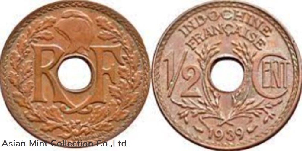 1937 1938 1940 RF INDOCHINE Francaise HALF CENT ( set of 5) coins 1937 1938 1940 rf indochine francaise half cent set of 5