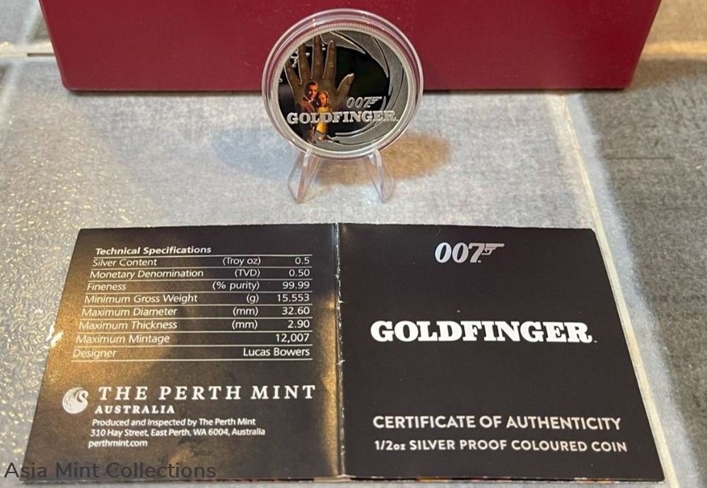 2022 Tuvalu-Perth Mint Minted $0.5 James Bond 007 "Gold Finger" 1/2oz Colorized Silver Proof Coin 3 coins ingots bullion 2022 tuvalu perth mint minted 0 5 james bond 007 gold finger 1 2oz colorized silver proof coin