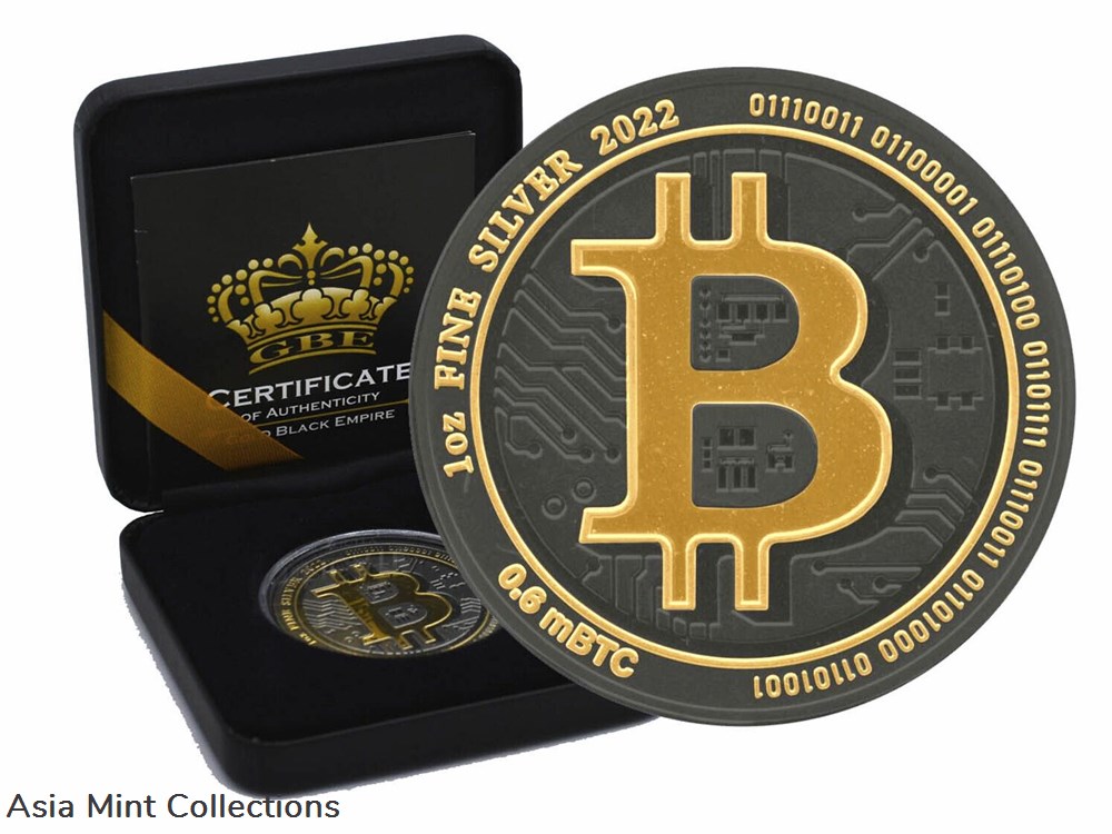 2022 - 1 oz Silver Bitcoin Niue Gold Black Empire Edition coins ingots bullion 2022 1 oz silver bitcoin niue gold black empire edition