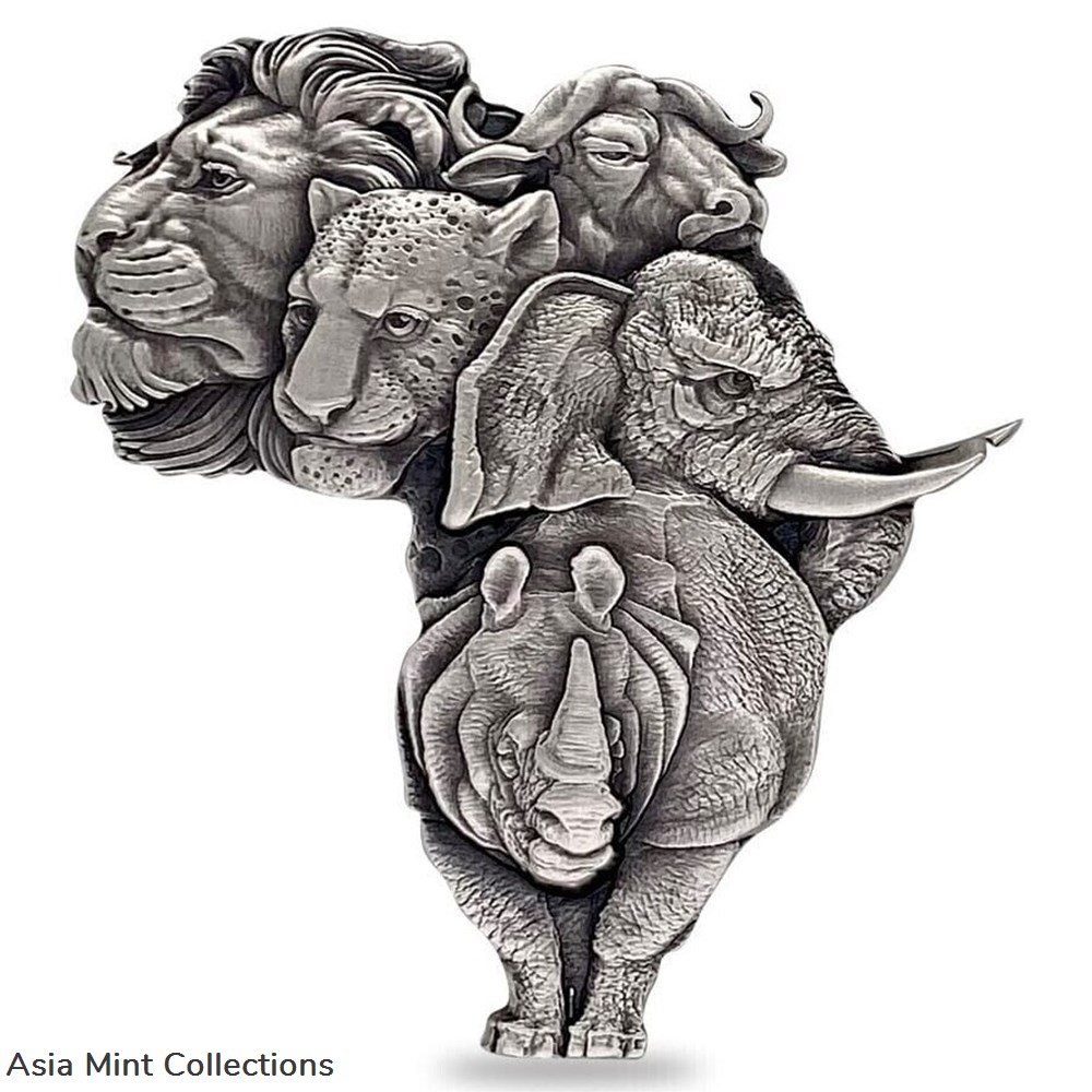 coins ingots bullion 2022 1 oz silver coin chad 5000 cfa francs big five africa shaped high relief