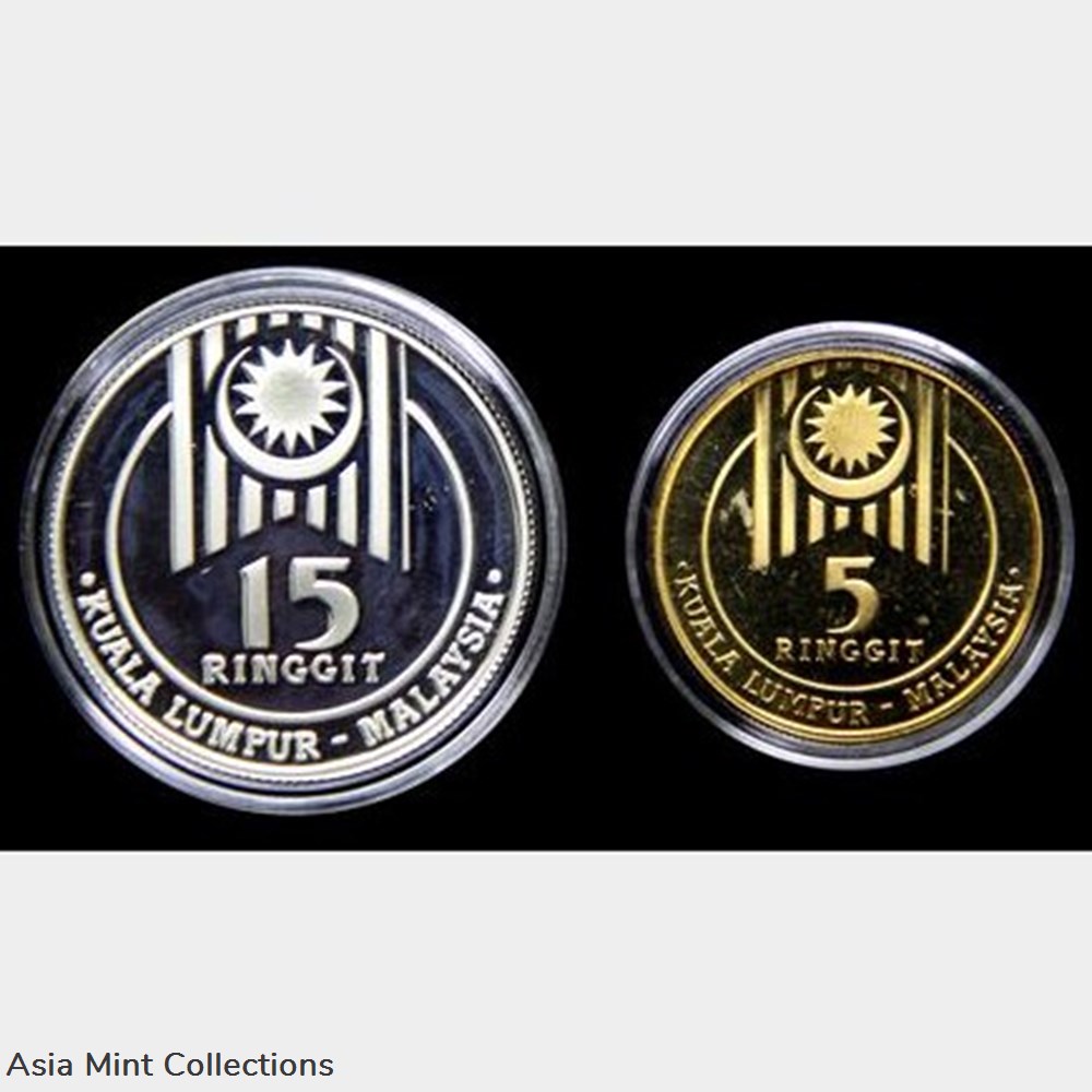 1989 - The XV Sea Games RM5, RM15 Proof coin set 2 coins 1989 the xv sea games rm5 rm15 proof coin set