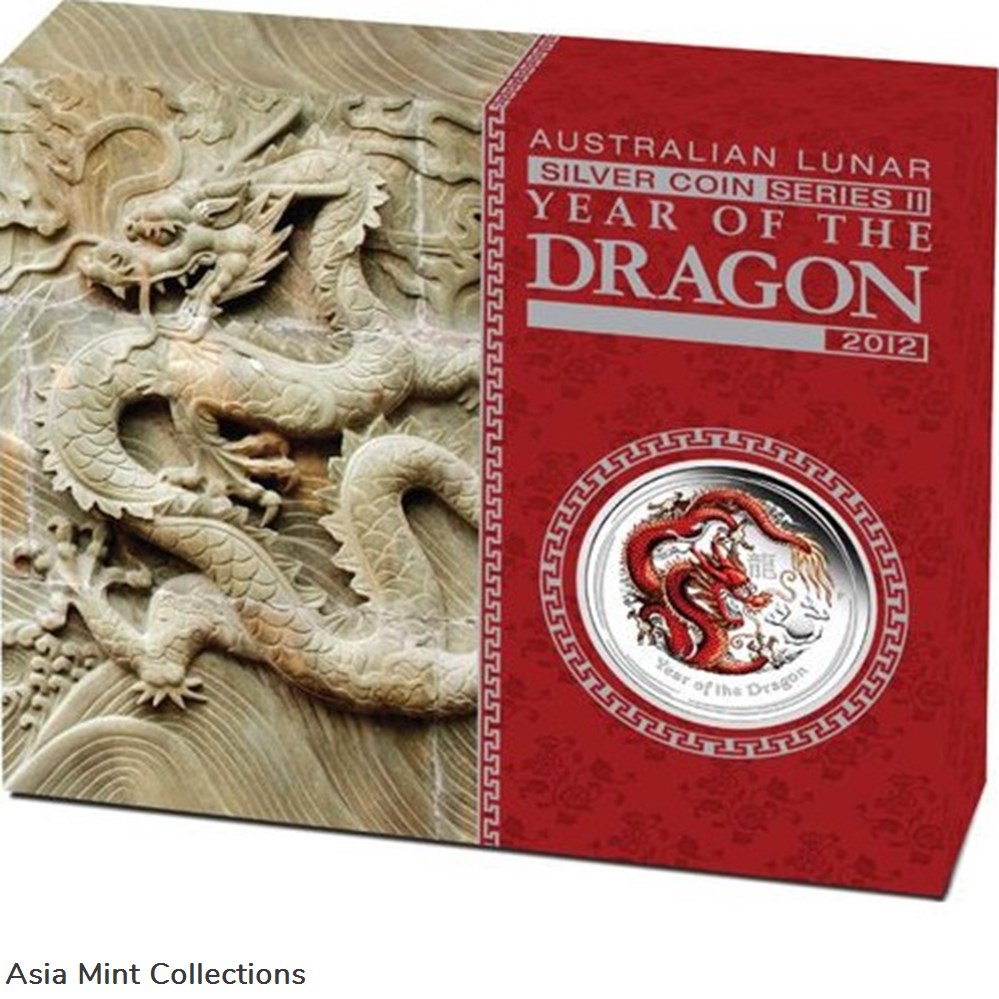 2012 $1 Lunar Year of The Dragon 1oz Silver Coloured Proof Coin 4 coins ingots bullion 2012 1 lunar year of the dragon 1oz silver coloured proof coin