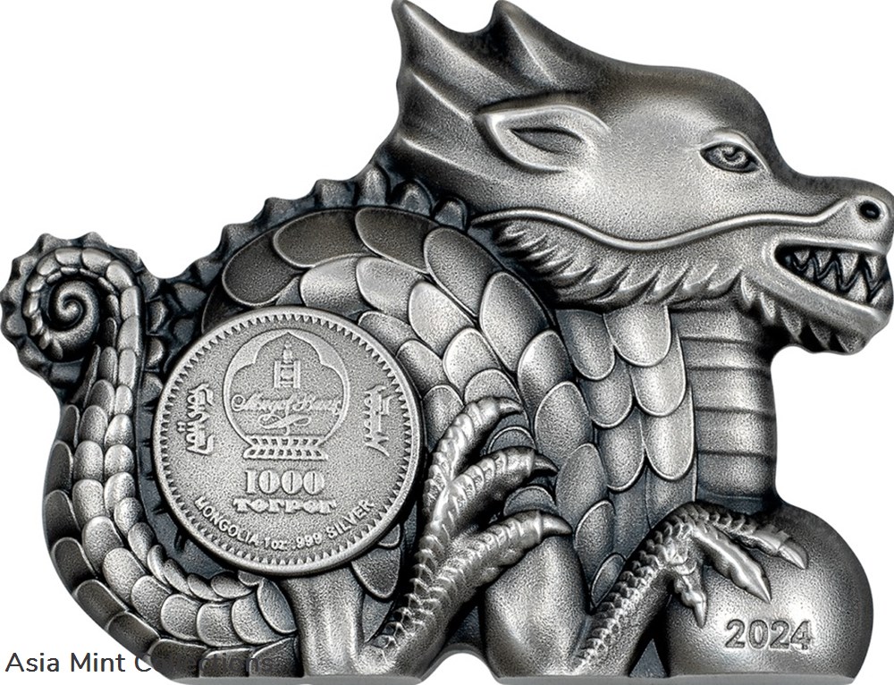 2024 Mongolia Lunar Great Silver Dragon 1oz Silver Antiqued Coin 2 coins ingots bullion 2024 mongolia lunar great silver dragon 1oz silver antiqued coin