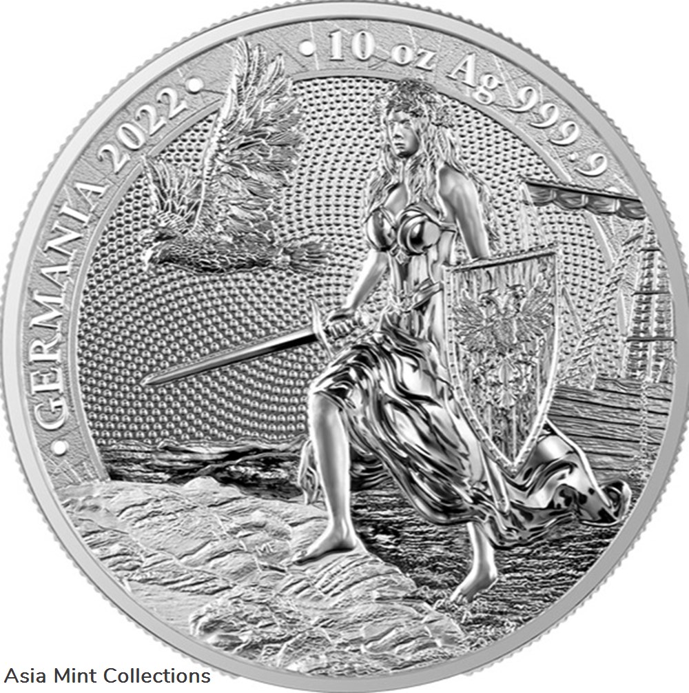 2022 Germania 10oz Silver BU Coin coins ingots bullion 2022 germania 10oz silver bu coin