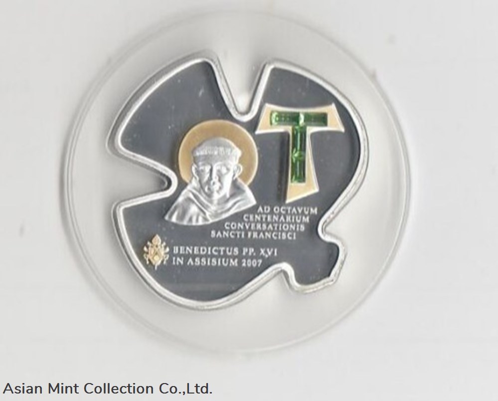 2007 - Cook islands 5 $ - Pope Benedict xiv. silver application of gold swarowski coins ingots bullion coin 2007 cook islands 5 pope benedict xiv silver application of gold swarowski