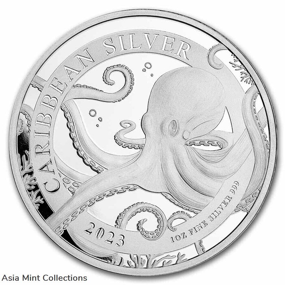 2023 - Caribbean Octopus Barbados 1 oz 999 Silver 1 Dollar ST/BU coins ingots bullion coin 2023 caribbean octopus barbados 1 oz 999 silver 1 dollar st bu